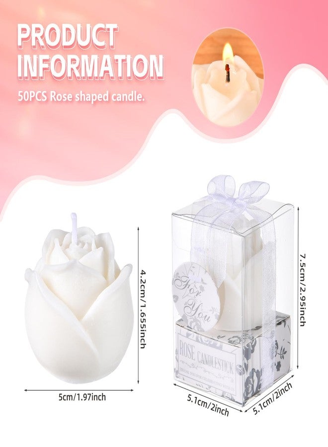 KBDHYY 50Set White Rose Flower Shape Candle Bulk Wedding Party Favors Romantic Handmade Delicate Candles with Gift Box, Wedding Candle Gift for Guests Return Souvenirs Bridal Anniversary Birthday Decoration - Image 2